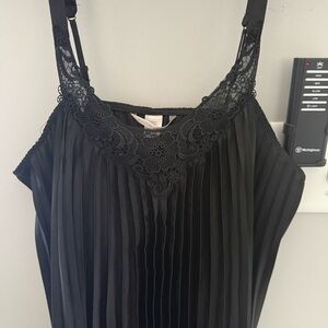 Victoria's Secret Black Satin & Lace Pleated Chemise Slip Dress